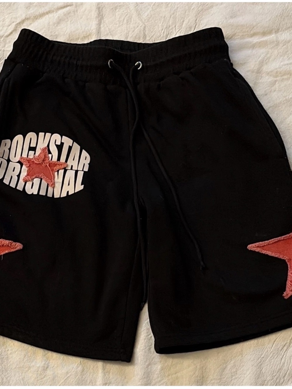 Rockstar Original Black Fleece Shorts with Red Star Appliqué
